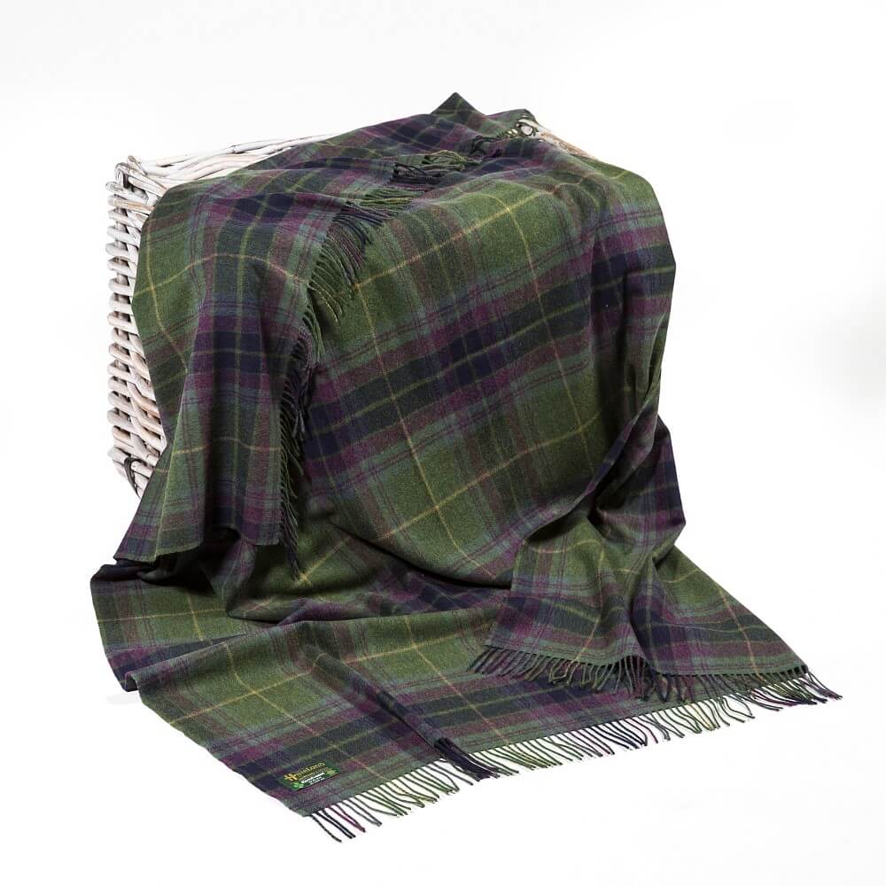 Decke Lambswool John Hanly Green Navy Purple Plaid 613