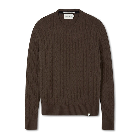 Peregrine Makers Stitch Cable Crew Jumper in Coffee