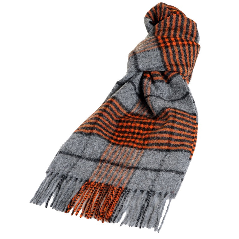 irischer Lambswool Schal grau orange kariert