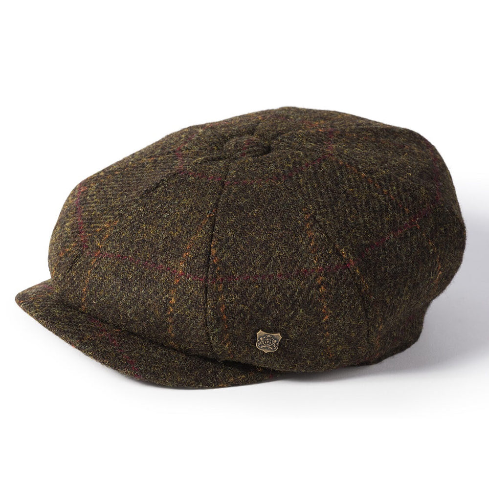 Carloway 8 Piece Harris Tweed Cap in Dark Olive 