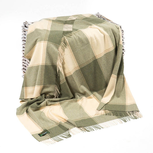 John Hanly Decke Lambswool in Green and Cream Check 647