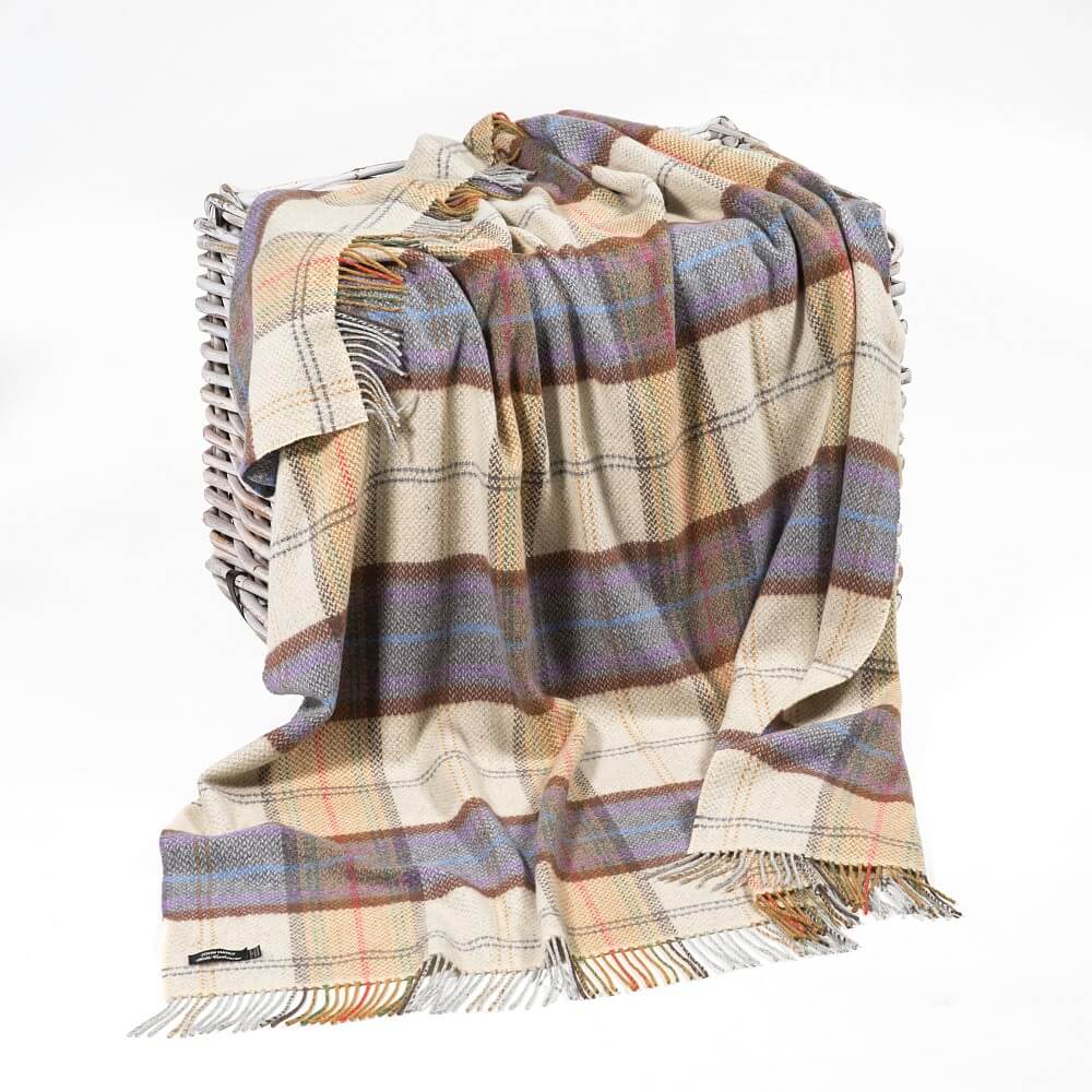 Merino-Kaschmir-Mix Wolldecke Grey Mustard Plaid 1458 – Tweedshop