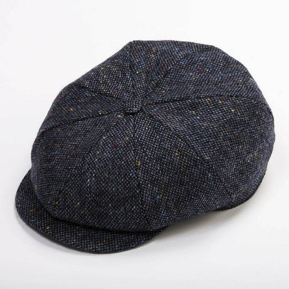 Eight Piece Newsboy Cap Donegal Tweed in Navy