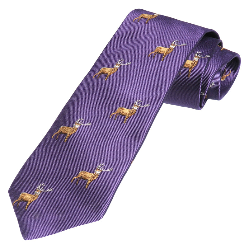 Jagd-Krawatte in purple mit Hirsch