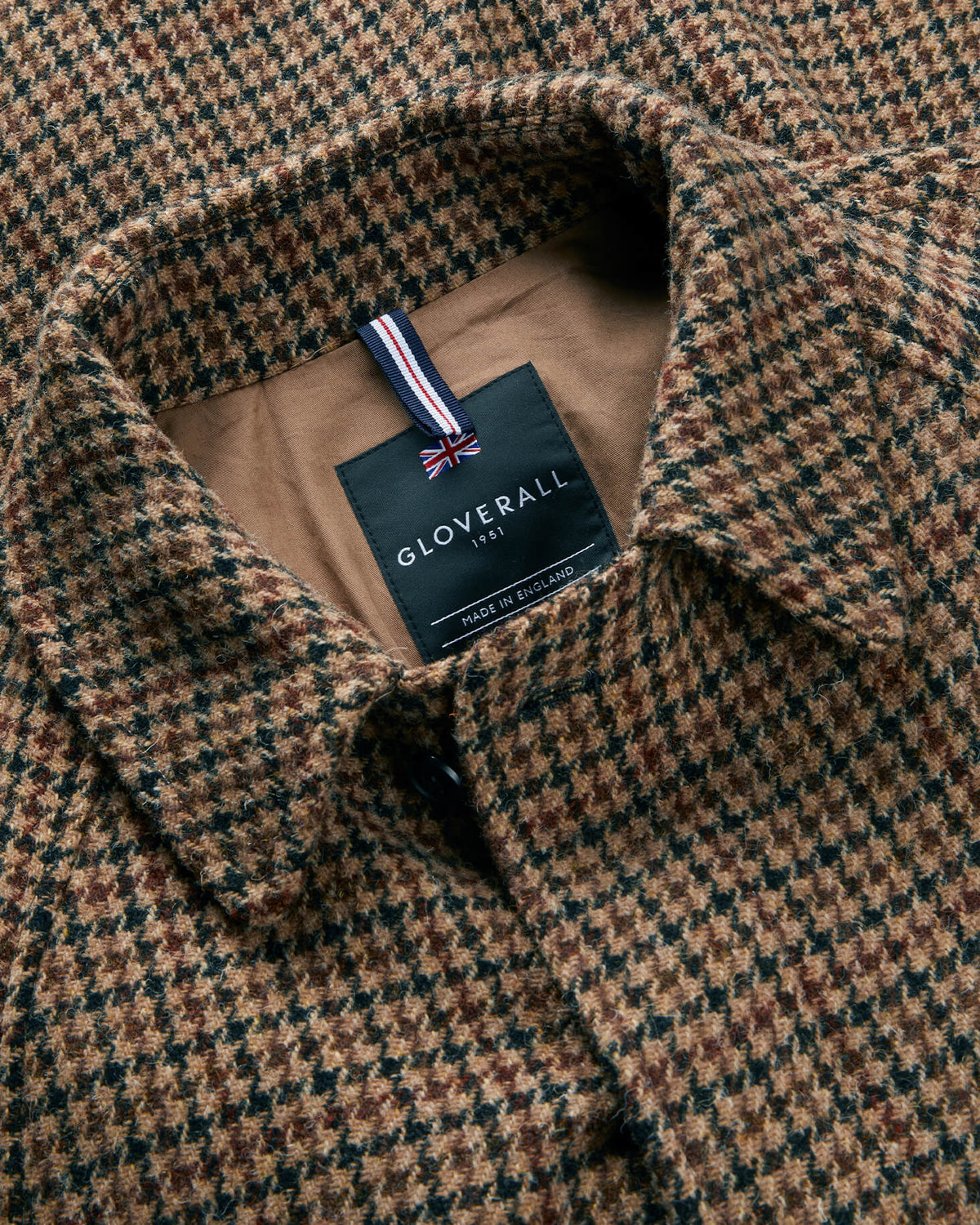 Gloverall Hynes Harris Tweed Overcoat Brown Houndstooth